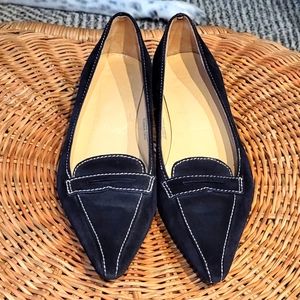 J. Crew Princeton Heeled Loafers | Midnight Blue Suede with Tan Top Stitching